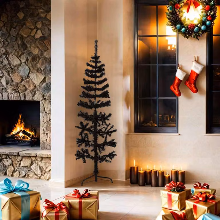 vidaXL Albero Natale Artificiale Sottile a Metà e Supporto Nero 150 cm
