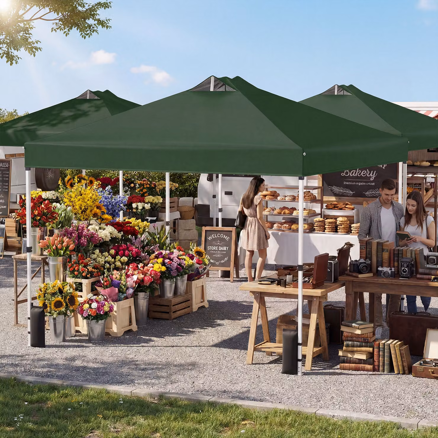 Gazebo Costway con installazione istantanea e tettuccio argento, tenda portatile per campeggio ed eventi, Verde, 3x3 m