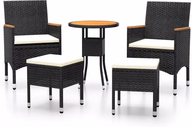 Set Salotto da Giardino Moderno 5 Pezzi in Polyrattan e Legno di Acacia Nero e Bianco