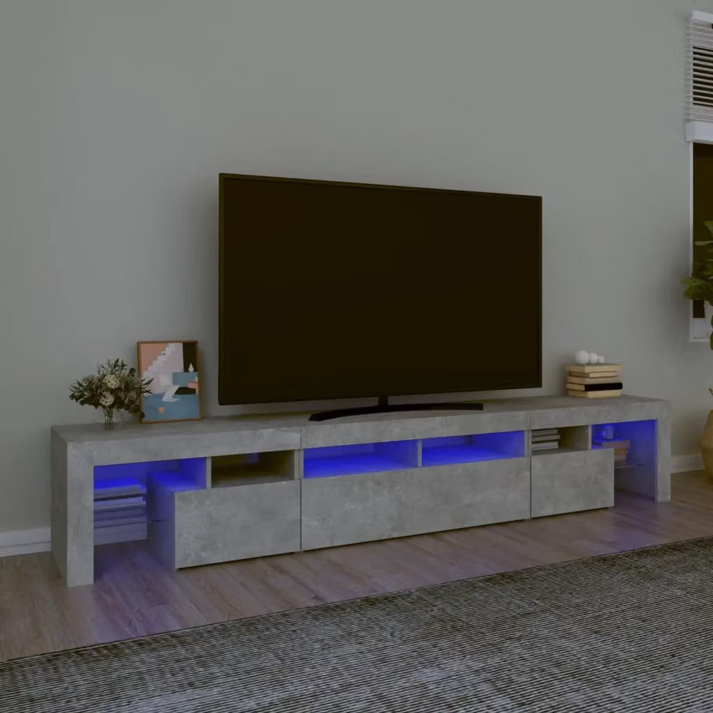 vidaXL Mobile Porta TV Moderno con Luci LED Integrate Grigio Cemento L: 230 cm, P: 40 cm, H: 36,5 cm