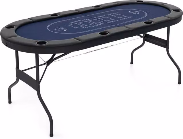 Tavolo da poker pieghevole 182 x 82 x 75 cm per 8 giocatori superficie in feltro di lusso bordi imbottiti in blu 20_0014039