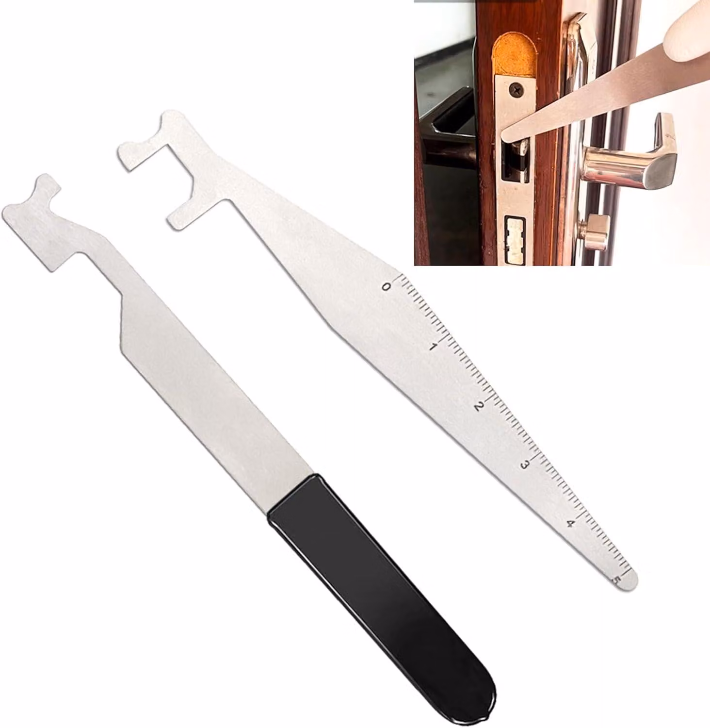 Kit di strumenti per l'apertura di porte, composto da 2 pezzi, in acciaio inossidabile, leggero e resistente, ideale per emergenze