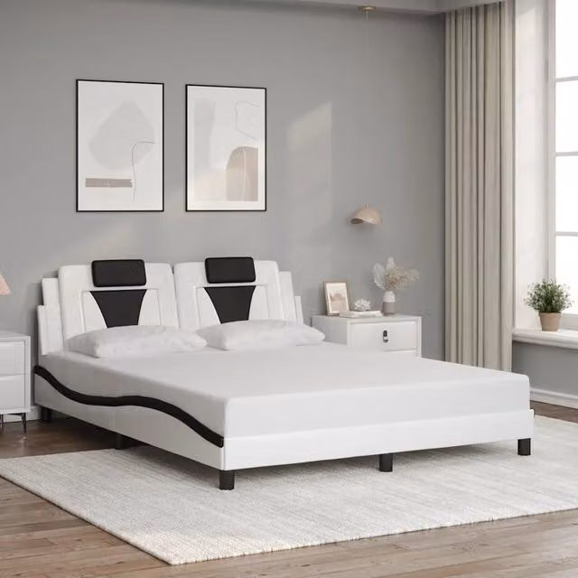 Giroletto Viana senza Materasso-Struttura Letto Nero e Bianco 160x200 cm in Similpelle 787704