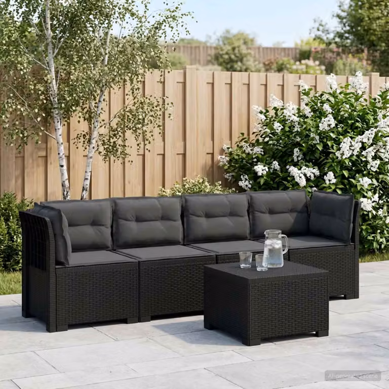 Set da giardino vidaXL a forma di L con divano da 4 posti, tavolino da caffè e cuscini, colore antracite