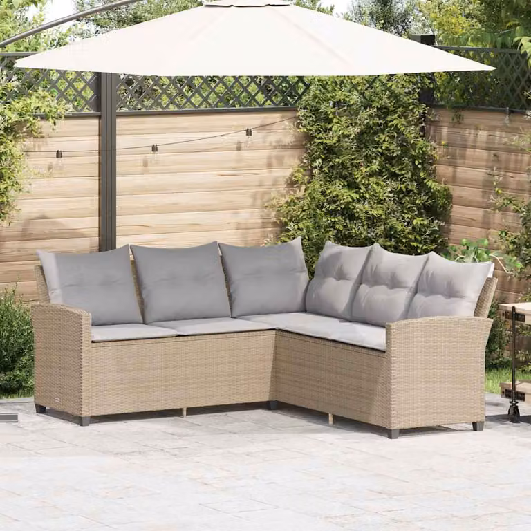 vidaXL Divano a Forma di L in Polyrattan Beige con Cuscini Imbottiti e Coperture Rimovibili
