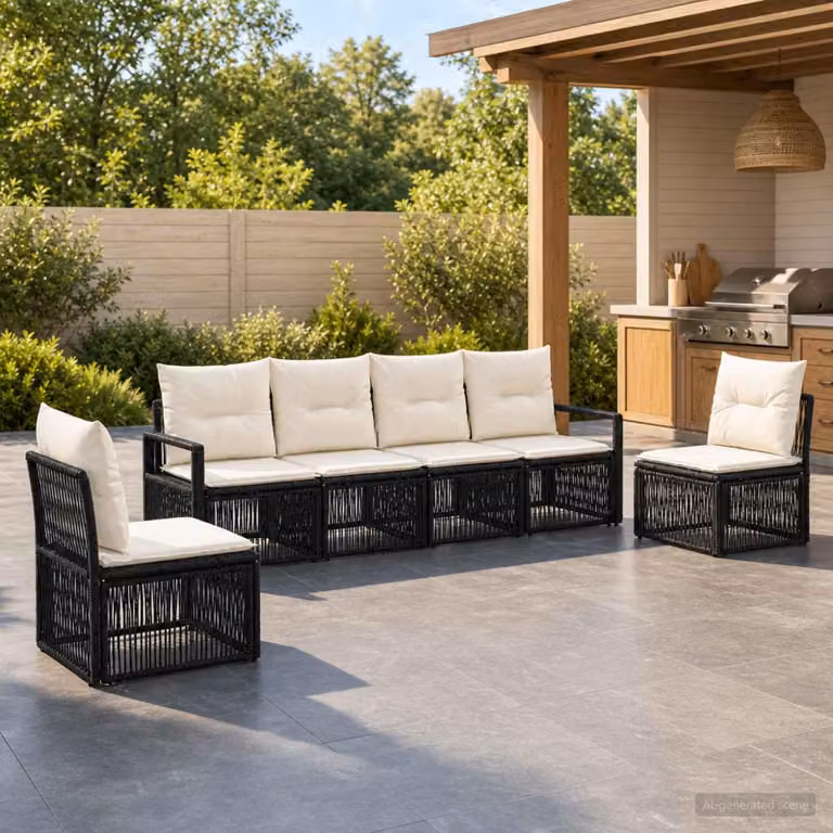 Maison Exclusive - Set da giardino composto da 6 pezzi, divano in rattan sintetico nero