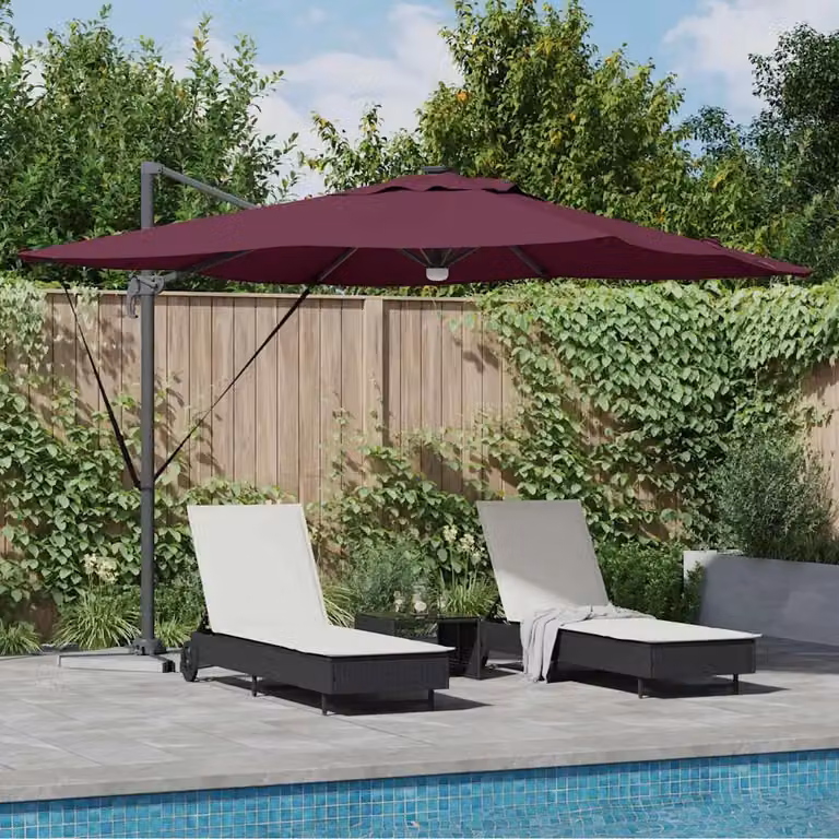 Parasole a braccio mobile vidaXL Roma Rosso in alluminio e poliestere L: 286 cm, P: 284 cm, H: 270 cm