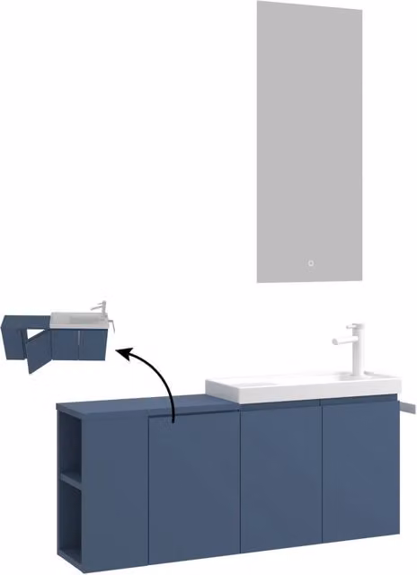 Set mobile lavabo con specchio Hanah Home Ferla 110 Blu opaco L: 40 cm, P: 22 cm, H: 45 cm – 1