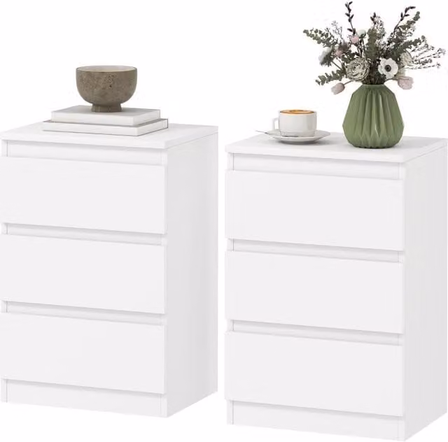 Set di 2 comodini MODFU con 3 cassetti in MDF bianco L/P/H: 40 x 30 x 59,5 cm
