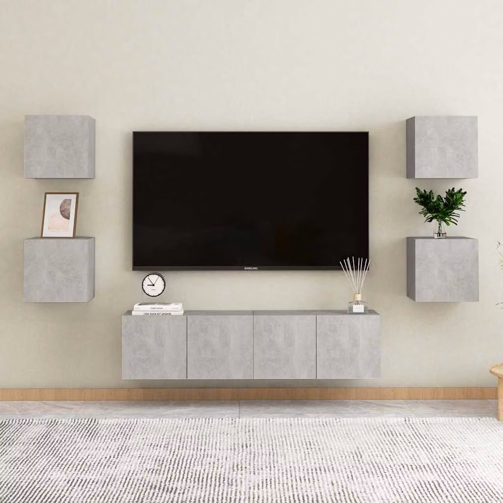 vidaXL Set di Mobili Porta TV Moderno 6 Pezzi Grigio Cemento in Legno e MDF per Soggiorno L/P/H: 160 x 40 x 60 cm