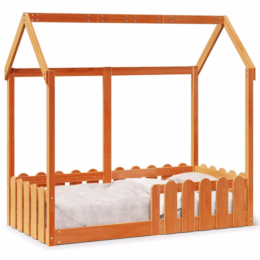 vidaXL Giroletto Casetta per Bambini in Legno di Pino Massello, Colore Marrone Cera, 70 x 140 cm – 2