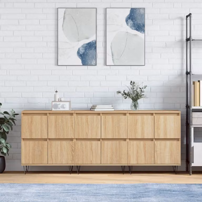 Set di 3 credenze vidaXL in legno multistrato e MDF colore rovere, finitura opaca, stile classico