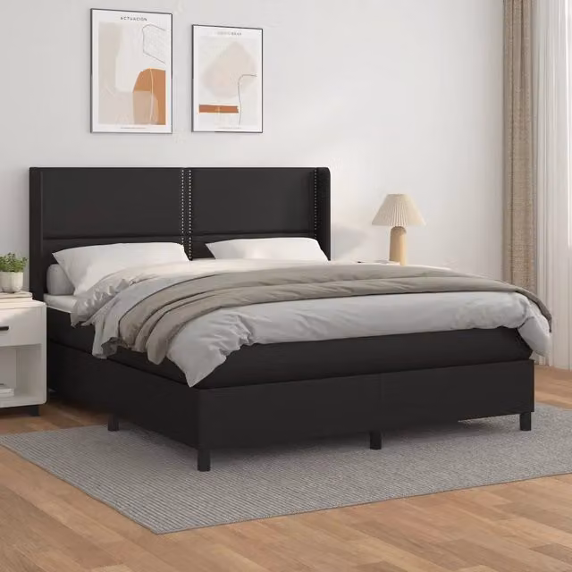 Letto a molle con materasso vidaXL in similpelle nero e bianco L/P/H: 180 x 200 cm – 1