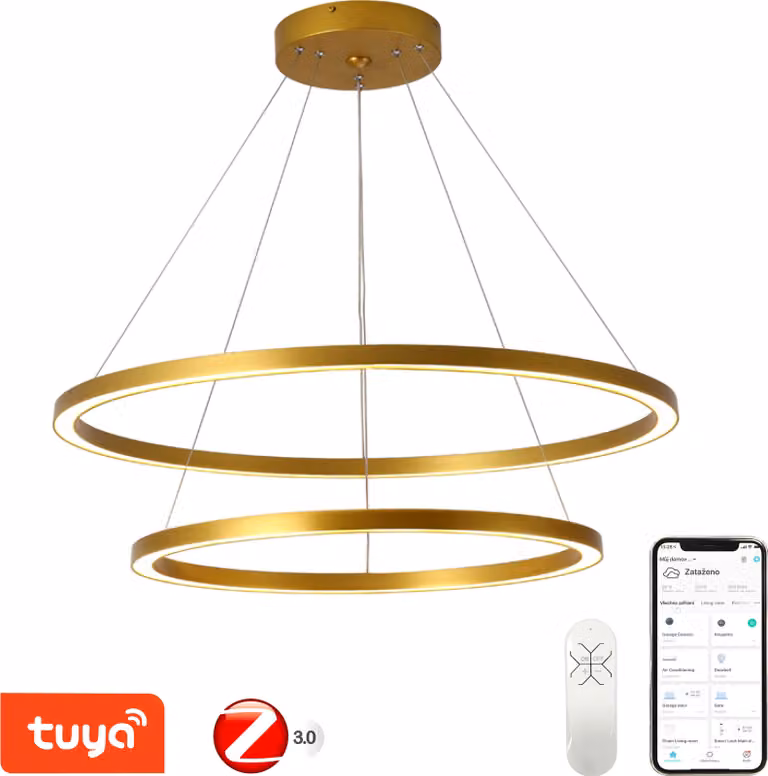 Immax NEO FINO Apparecchio a sospensione intelligente a 2 cerchi, 60+80cm, 93W oro, Zigbee 3.0