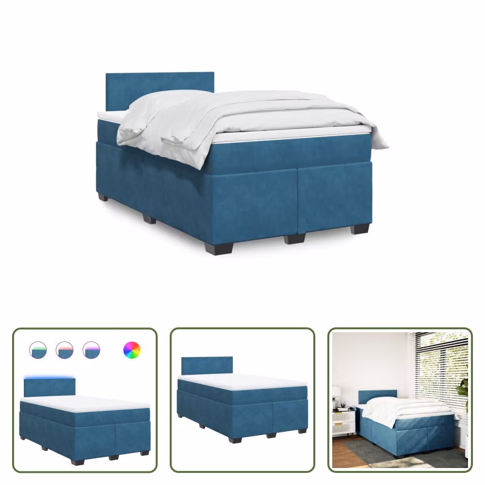 The Living Store Letto a molle con materasso blu 120x200 cm in velluto