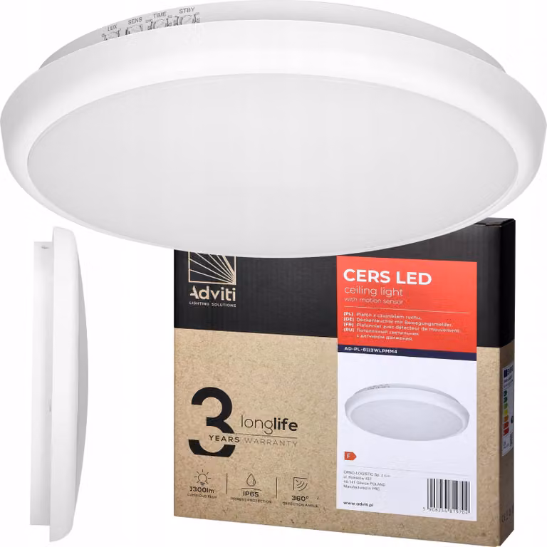 ADVITI | Lampada Da Soffitto AD-PL-6113WLPMM4 - Bianca - LED 16W - Sensore Di Movimento - Funzione Dimmer