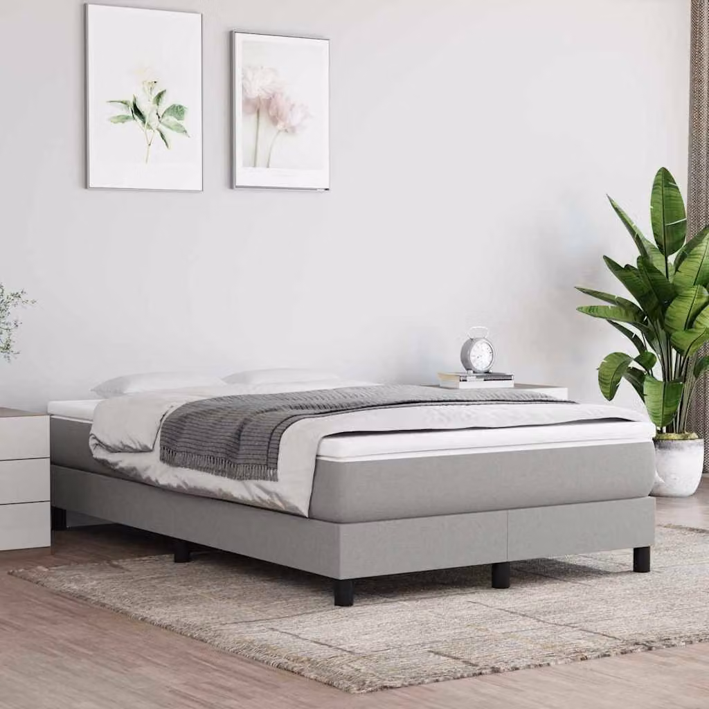 Letto Ibrido vidaXL con Giroletto a Molle e Materasso in Tessuto Grigio e Bianco L/P/H: 200 x 120 x 25 cm