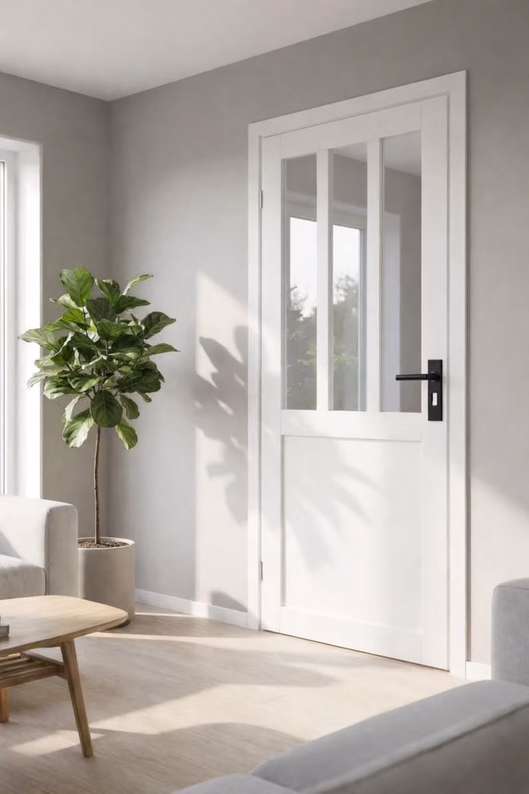 Bloc porte atelier bianco H204 x L83 cm, lato tavolo P. destro, maniglia Gd Menuserie