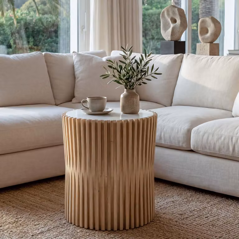 Tavolino HWC-N31, tavolino da caffè tavolino da salotto tavolino da fiori comodino, legno di abete Ø51cm bianco naturale