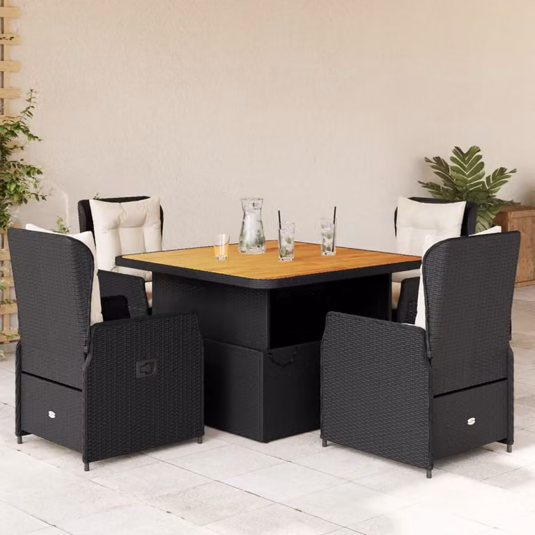 Set da Pranzo da Giardino vidaXL in Legno di Acacia Oliato con Polyrattan, 5 Pezzi, Moderno, Disponibile in Nero, Marrone o Beige