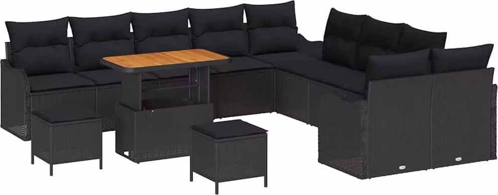 Set Divano da Giardino 13 pcs Nero polyrattan