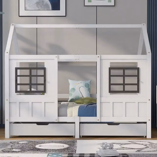Letto singolo con 2 cassetti ¨C Minimal ¨C bianco legno pino MDF 200x90cm