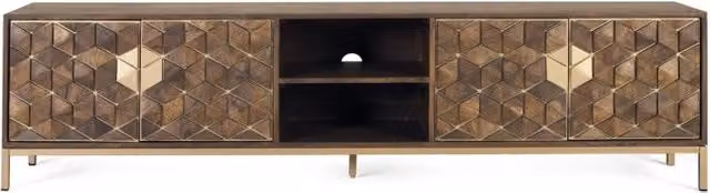 Mobile TV Giner y Colomer con 4 ante in legno di mango marrone e base in metallo oro, L: 190 cm, P: 50 cm, H: 40 cm – 1