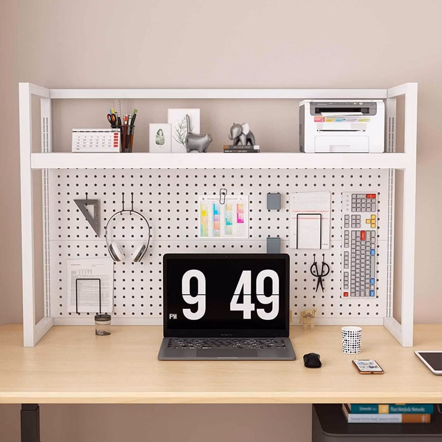 Scaffale per scrivania, 90 cm, bianco, con un ripiano, in acciaio, ideale per studenti o uffici