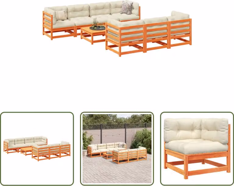 The Living Store Set di divani da giardino 8 pezzi con cuscini Legno di pino marrone Wax