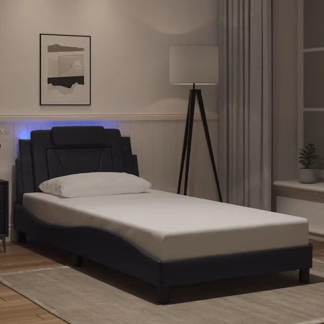 Struttura Letto Giroletto Viana Design Mania con LED e Porte USB, Colore Nero, L/P/H: 100 x 200 x 74.5 cm