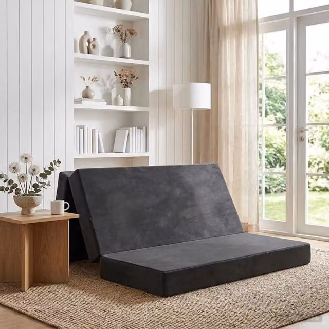 Divano Letto Pieghevole Moderno vidaXL in Velluto Grigio con Coperture Rimovibili L: 140 cm, P: 67 cm, H: 45 cm – 1