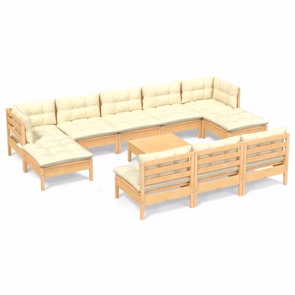 Set di Divani da Giardino a L con Cuscini Beige in Legno di Pino Massello vidaXL 11 pz – 2