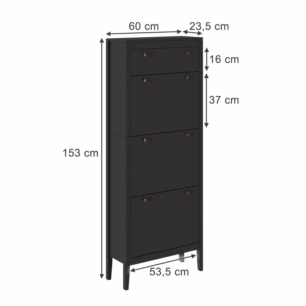 Armadio porta scarpe Aron Vicco Nero con ante a ribalta e ripiani interni L: 60 cm, H: 153 cm, P: 23,5 cm – 2