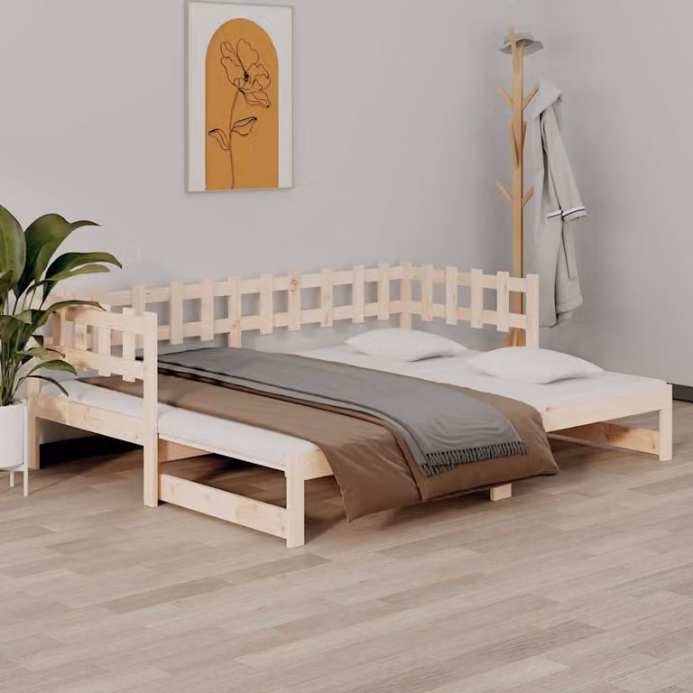 vidaXL Dormeuse Estraibile in Legno di Pino con Doghe Rigide L/P/H: 160 x 200 x 68,5 cm