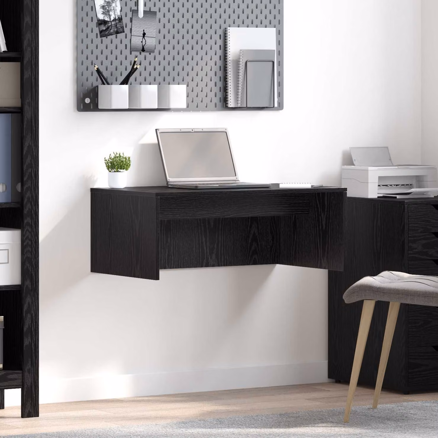 Scrivania a parete sospesa vidaXL in legno ingegnerizzato nero opaco L: 80 cm, P: 60 cm, H: 30 cm