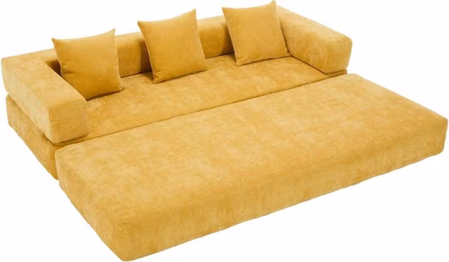 Divano modulare in chenille morbido 198x79x60 cm con tasche laterali e base antiscivolo per soggiorno e area gioco