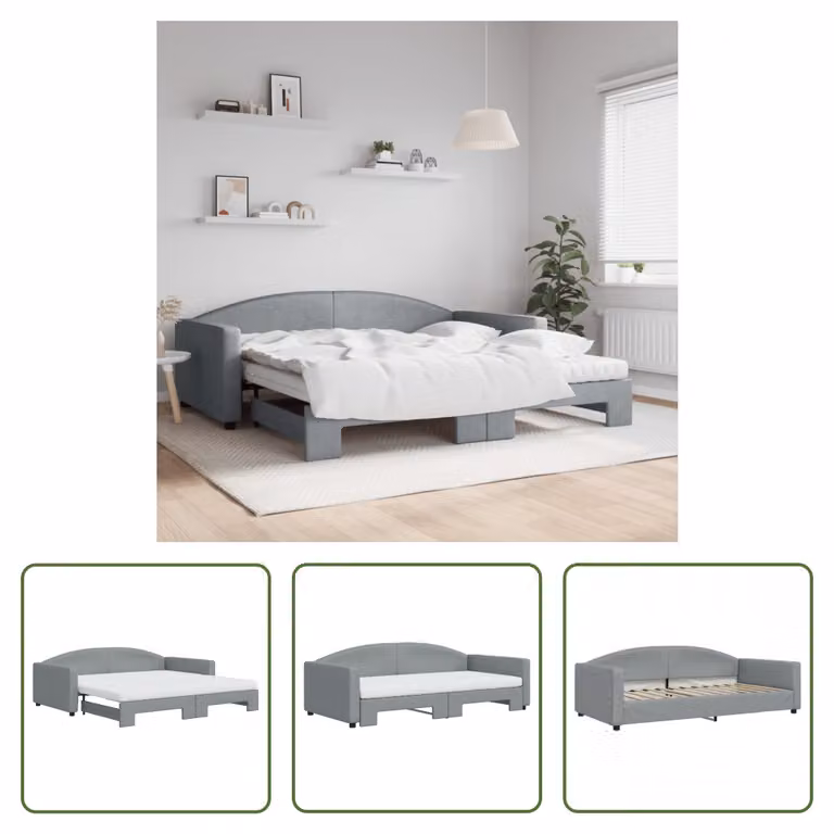 The Living Store Letto da giorno allungabile con materasso grigio chiaro 100x200 cm in tessuto