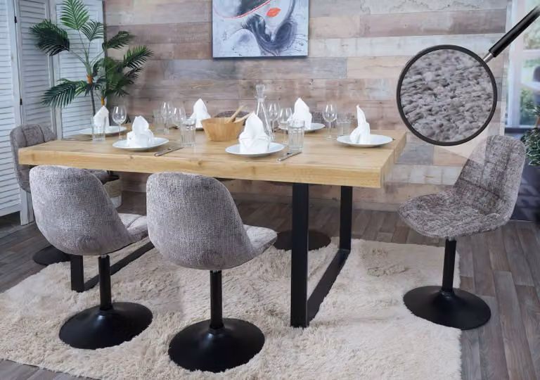 Set da 6 sedie da sala da pranzo MCW-A60, sedie da cucina, sedie girevoli, acciaio MVG, tessuto/ciniglia (465 g/m²) ~ marrone