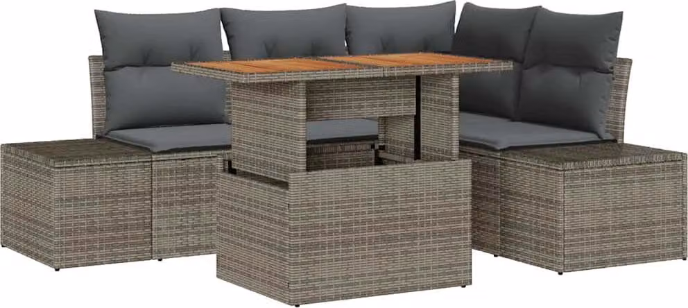 Set Divano da Giardino 5 pcs Grigio Poly Rattan