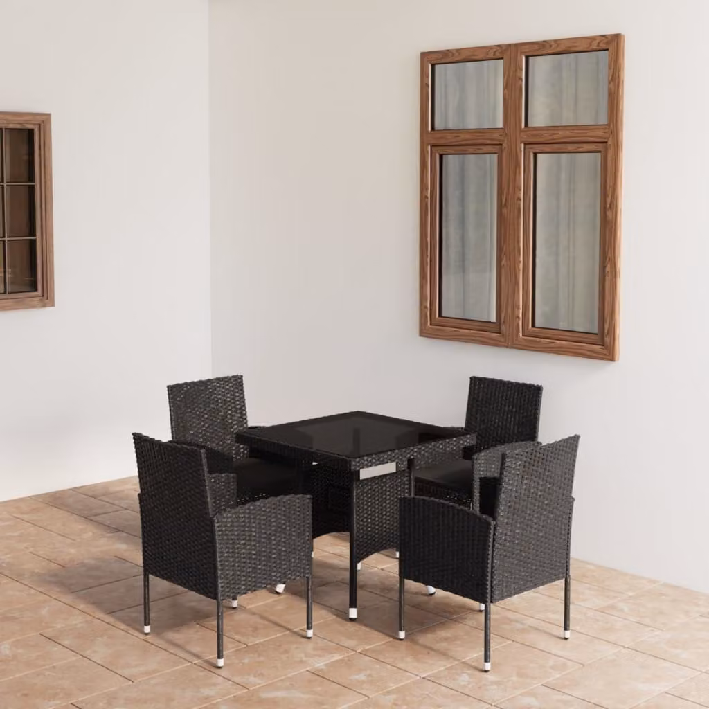 The Living Store Set da pranzo da giardino 5 pezzi in polirattan nero
