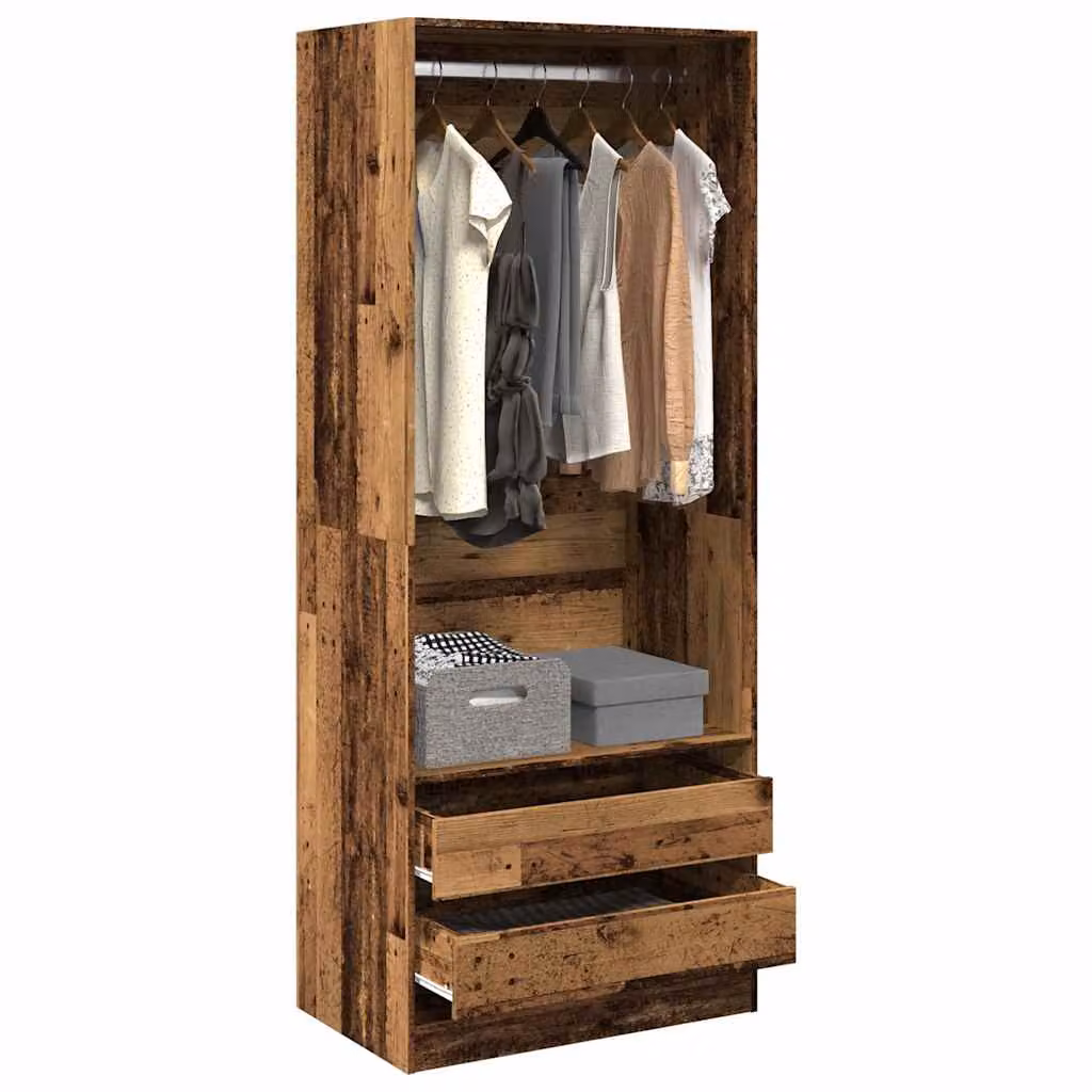 vidaXL Armadio in Legno Marrone con Cassetti Integrati e Bastone Appendiabiti L 80 x P 50 x H 200 cm – 1