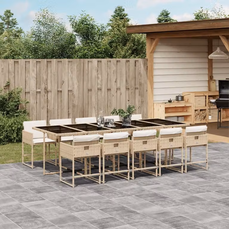 Maison Exclusive - Set da Pranzo da Giardino 11 pz con Cuscini Beige in Polyrattan