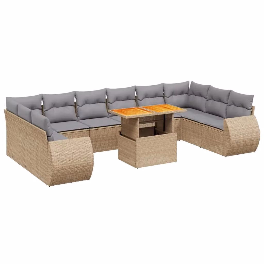 Set di Divani da Giardino VIDAXL in Polyrattan con Cuscini Beige, 11 Pezzi – 2