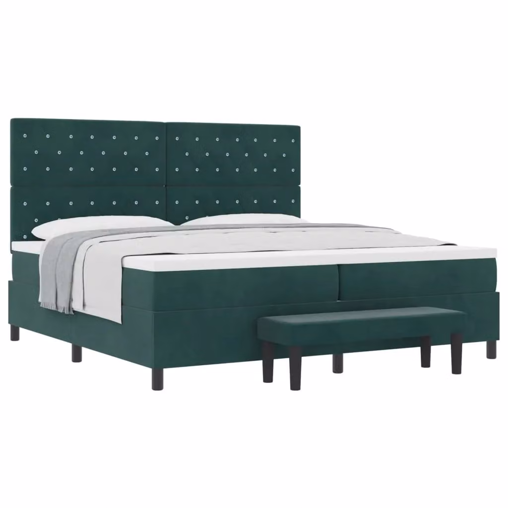 Letto a molle moderno vidaXL con testiera in velluto verde, L 200 cm x P 200 cm x H 128 cm – 2