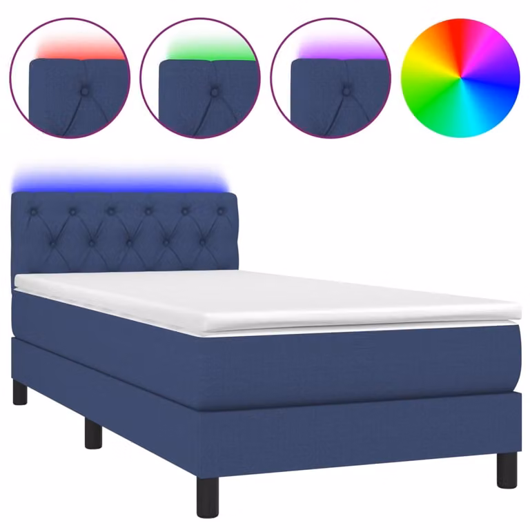 Letto a Molle con Materasso e LED Blu 80x200 cm in Tessuto