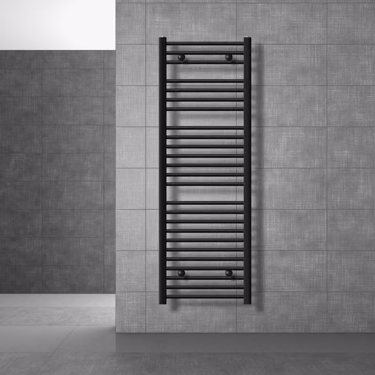 Radiatore da bagno LuxeBath Sahara 500x1500 mm nero opaco diritto con attacco laterale, radiatore di design scaldasalviette asciugamani, senza resistenza elettrica