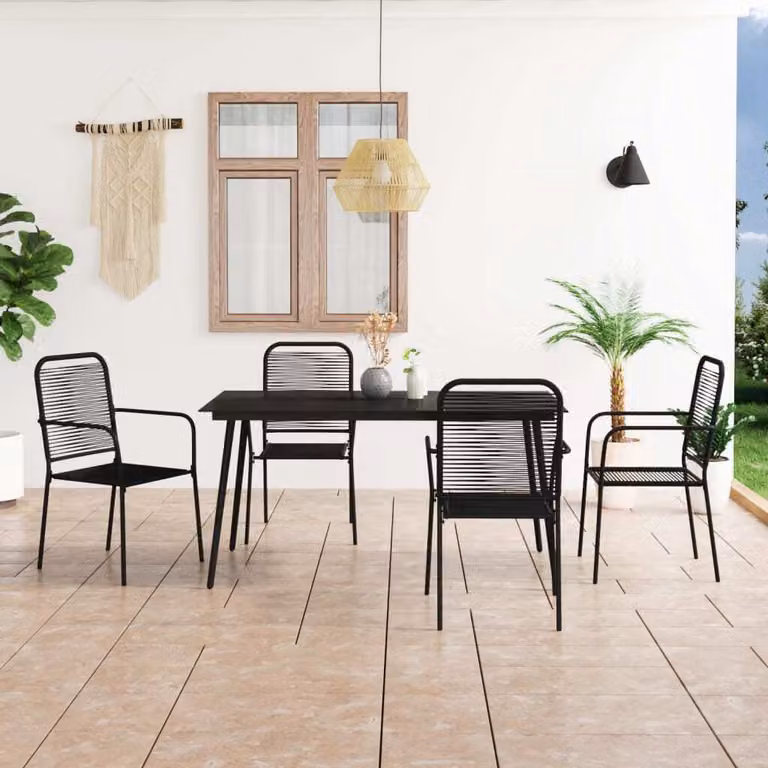 Maison Exclusive - Set da pranzo da giardino 5 pezzi in corda di cotone e acciaio nero