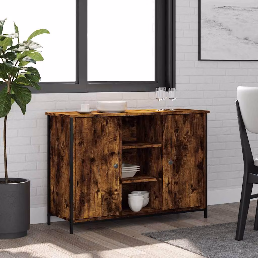 Credenza vidaXL in Rovere Fumo e Legno Multistrato, L 100 x P 35 x H 70 cm