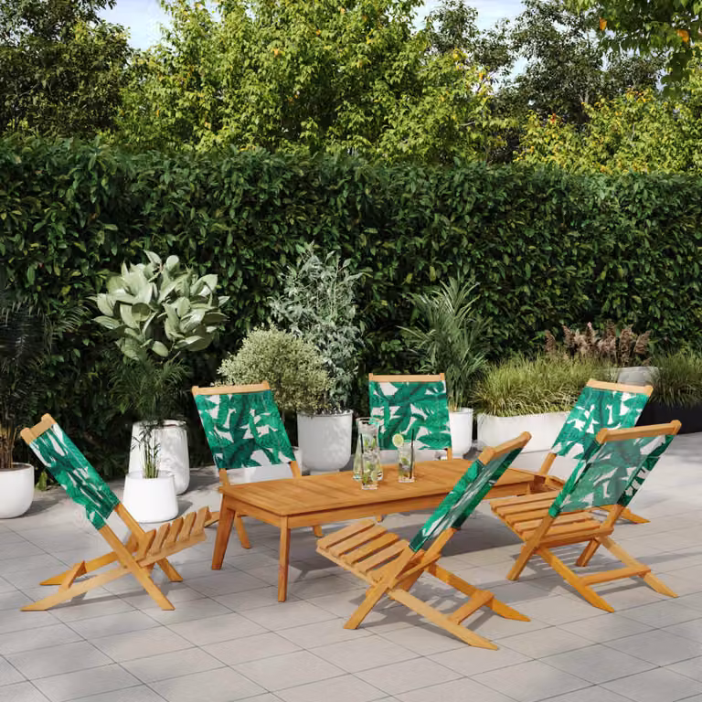 Set di 6 sedie pieghevoli vidaXL in legno di acacia oliato e tessuto verde resistente ai raggi UV per giardino e balcone
