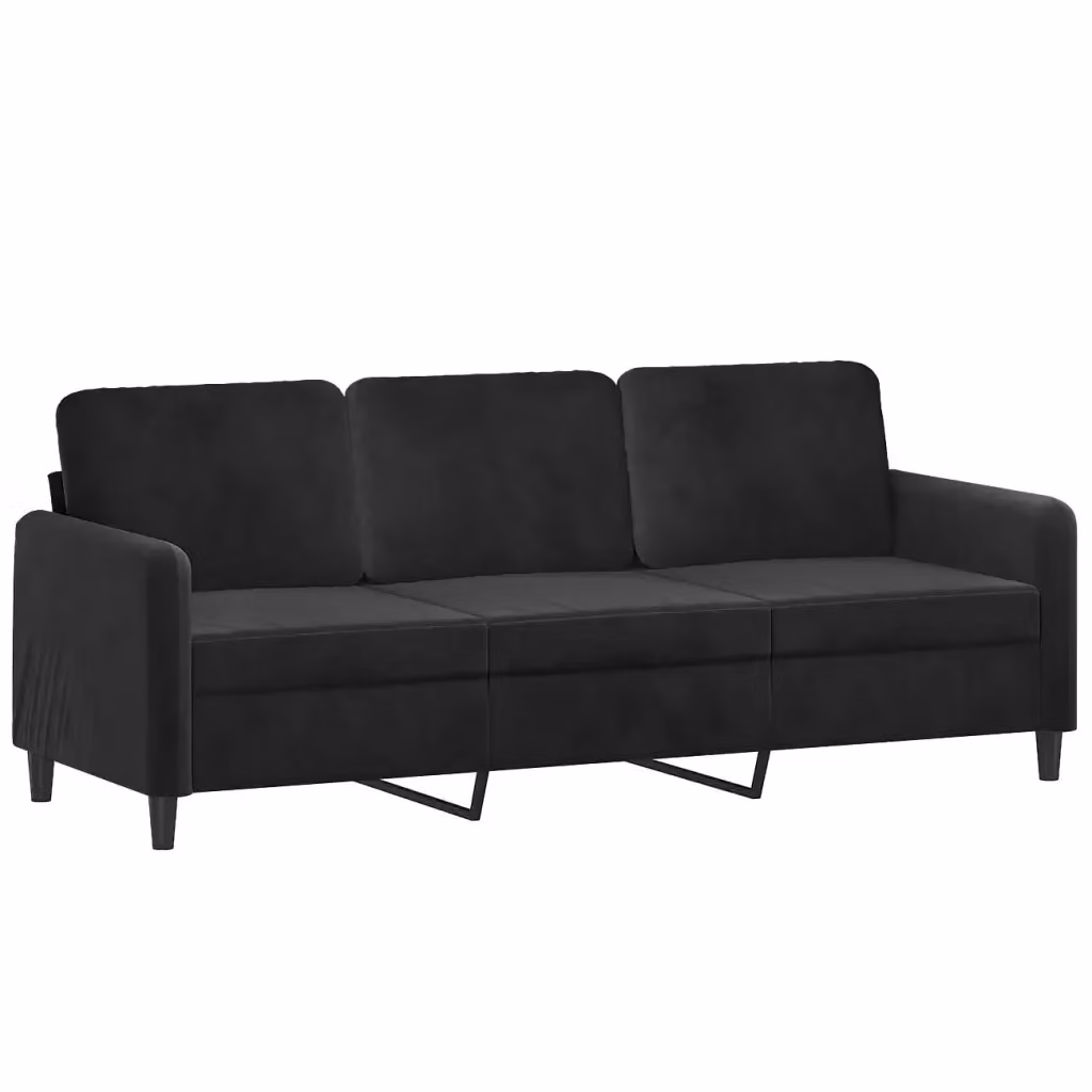 Divano moderno a 3 posti vidaXL in velluto nero con struttura in metallo L: 198 cm, P: 80 cm, H: 77 cm – 2